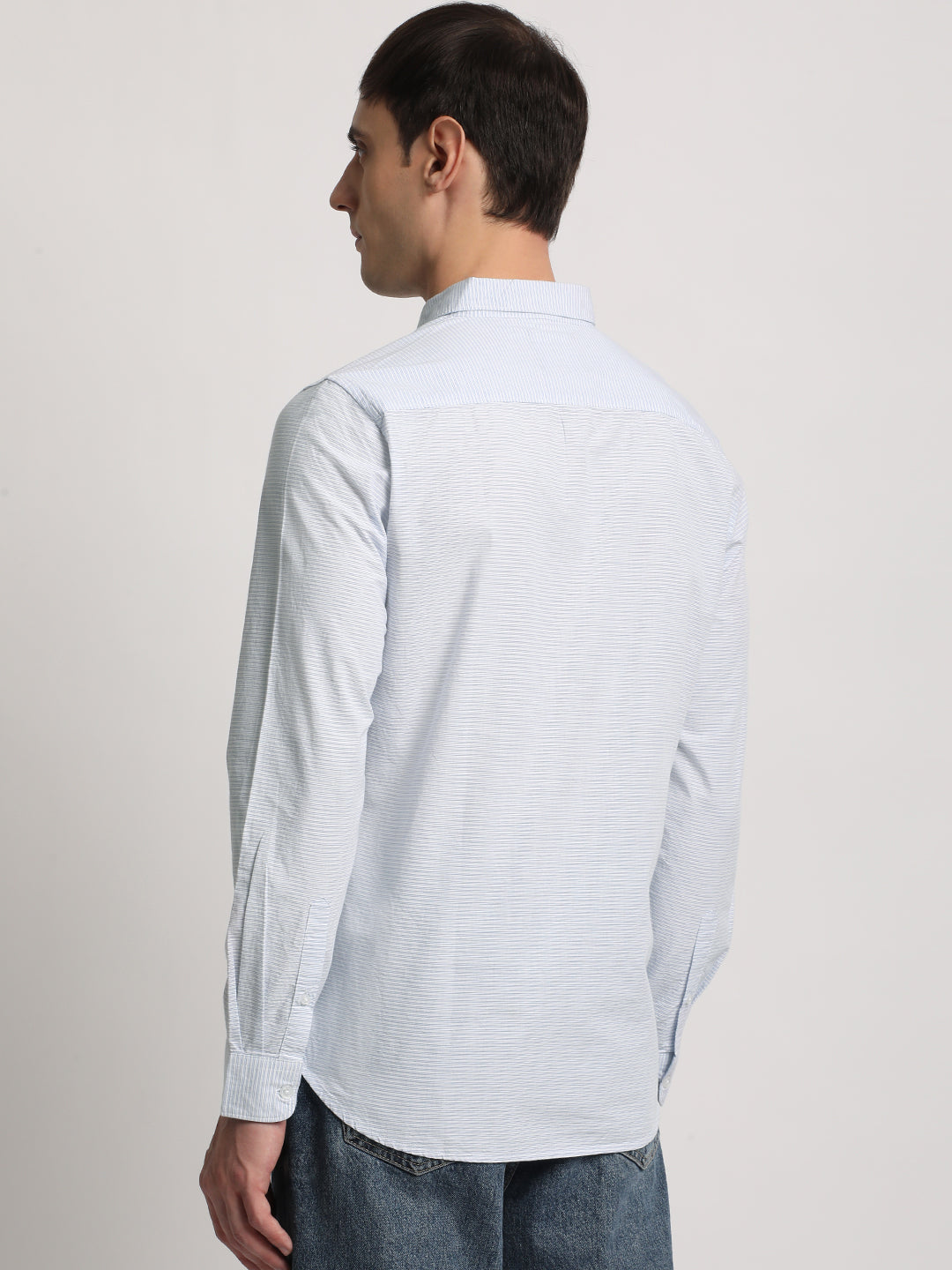 Boka - Men White Striped Slim Fit Cotton Casual Shirt