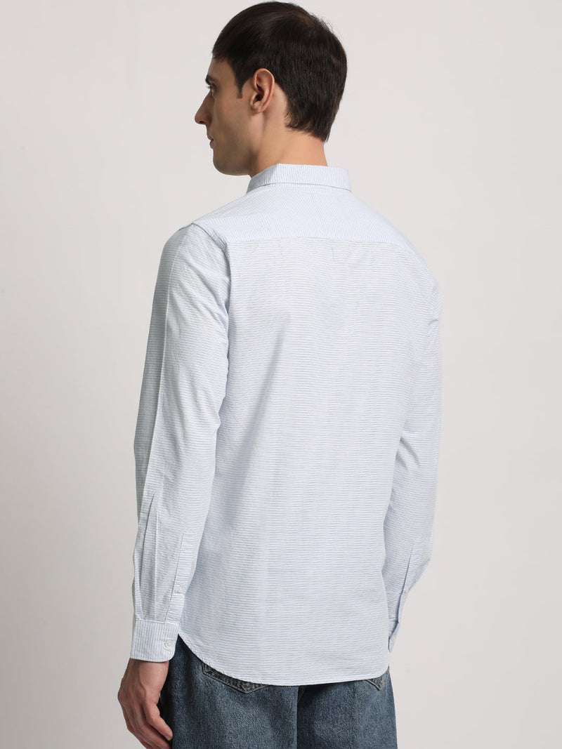 Boka - Men White Striped Slim Fit Cotton Casual Shirt