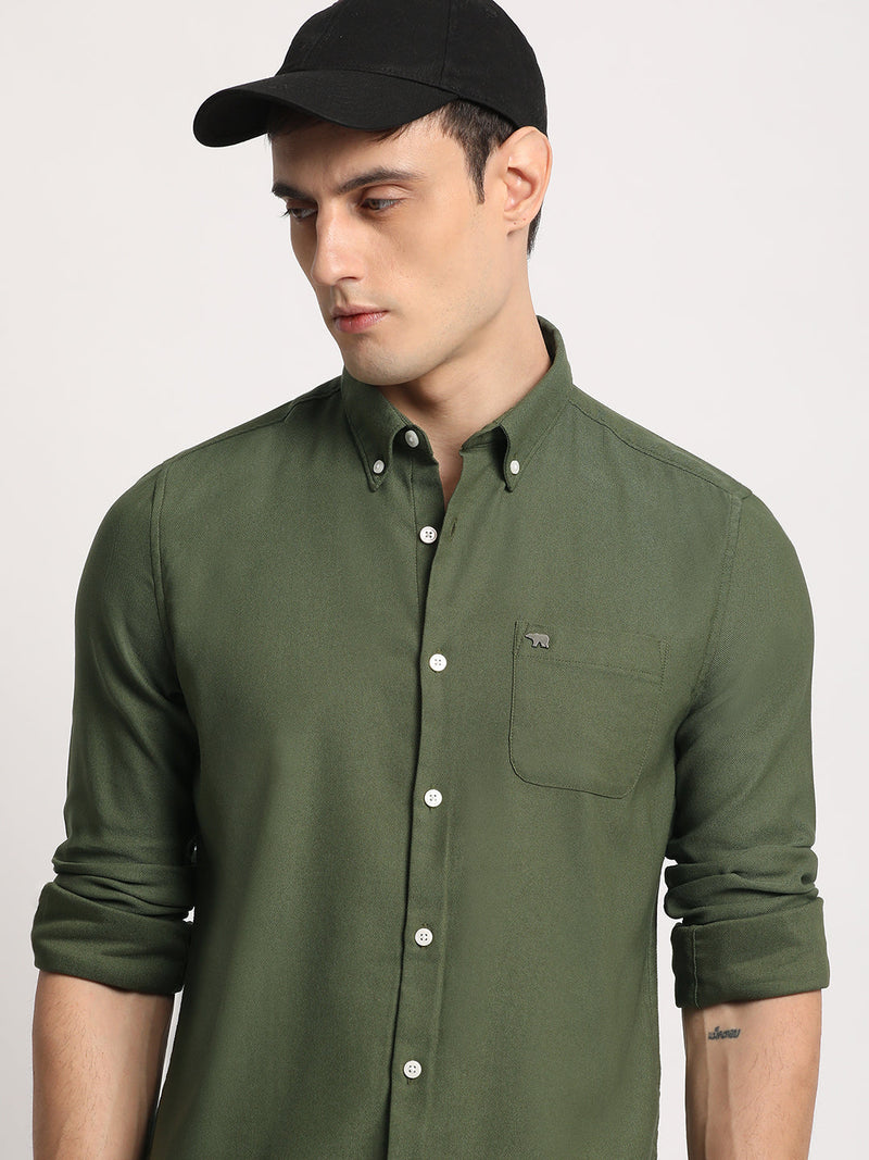 Limar - Men Green Solid Slim Fit Cotton Casual Shirt