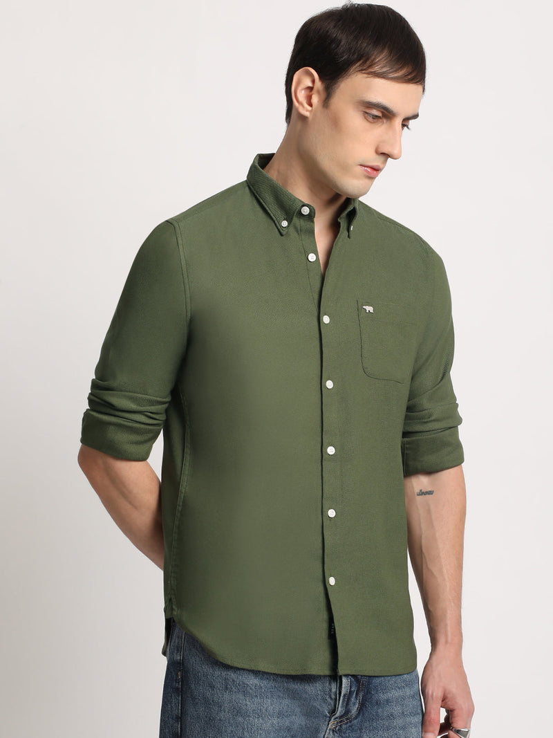 Limar - Men Green Solid Slim Fit Cotton Casual Shirt