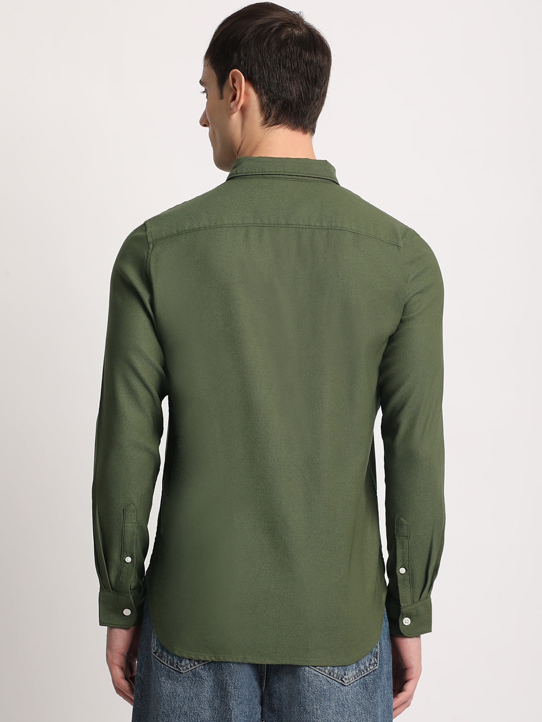 Limar - Men Green Solid Slim Fit Cotton Casual Shirt