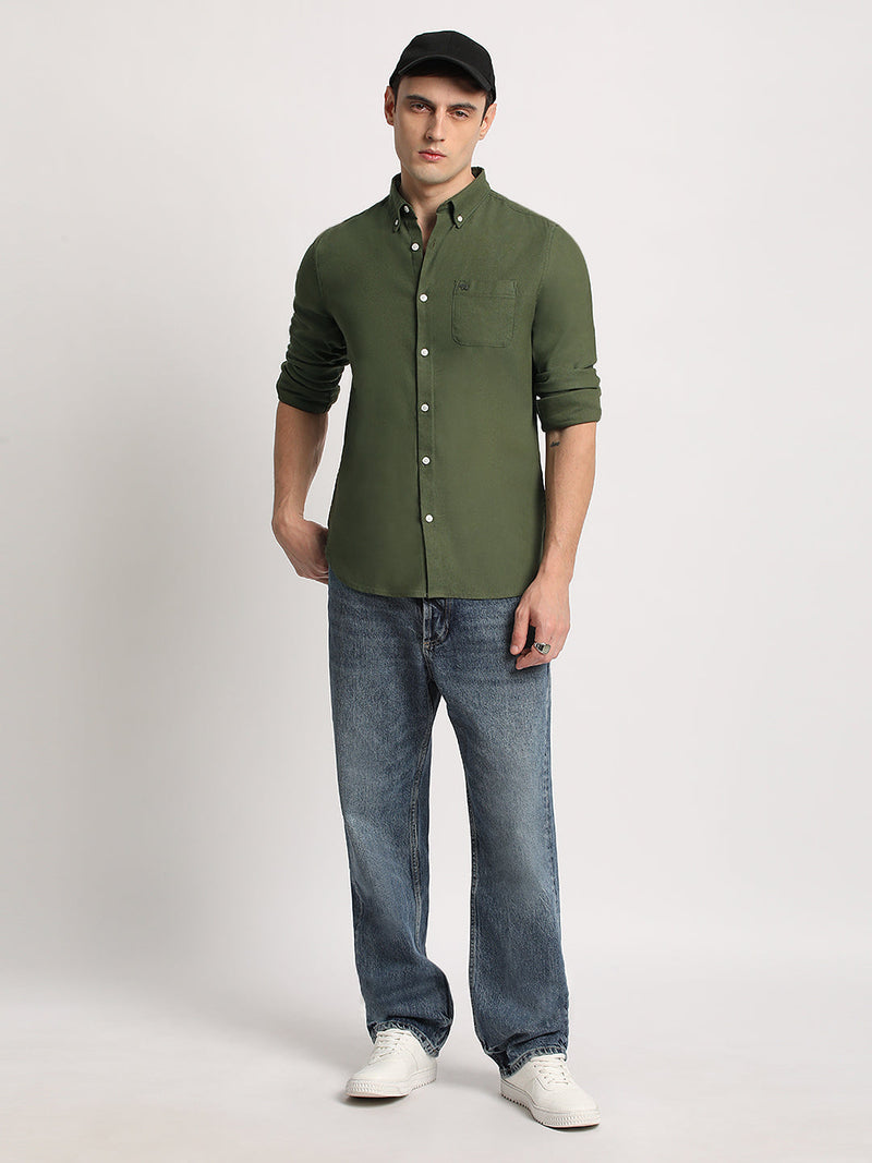 Limar - Men Green Solid Slim Fit Cotton Casual Shirt