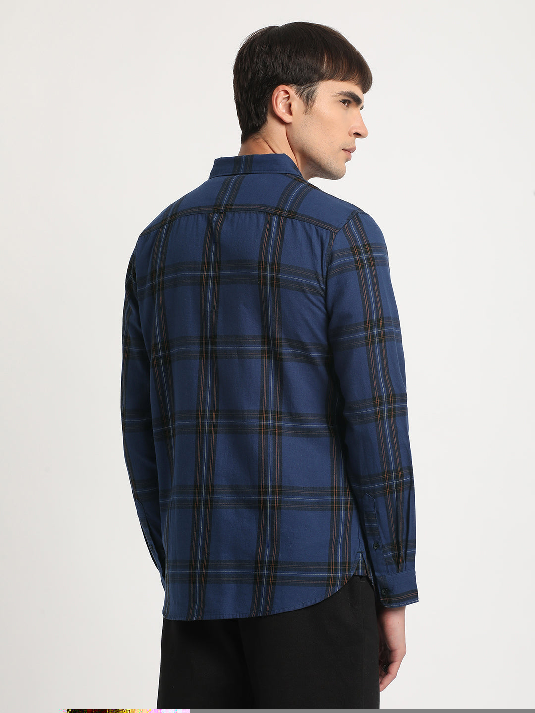 Zip - Men Blue Checked Slim Fit Cotton Casual Shirt