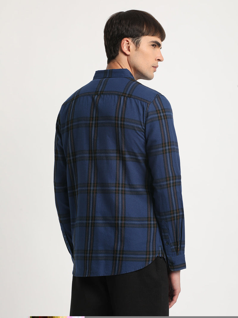 Zip - Men Blue Checked Slim Fit Cotton Casual Shirt