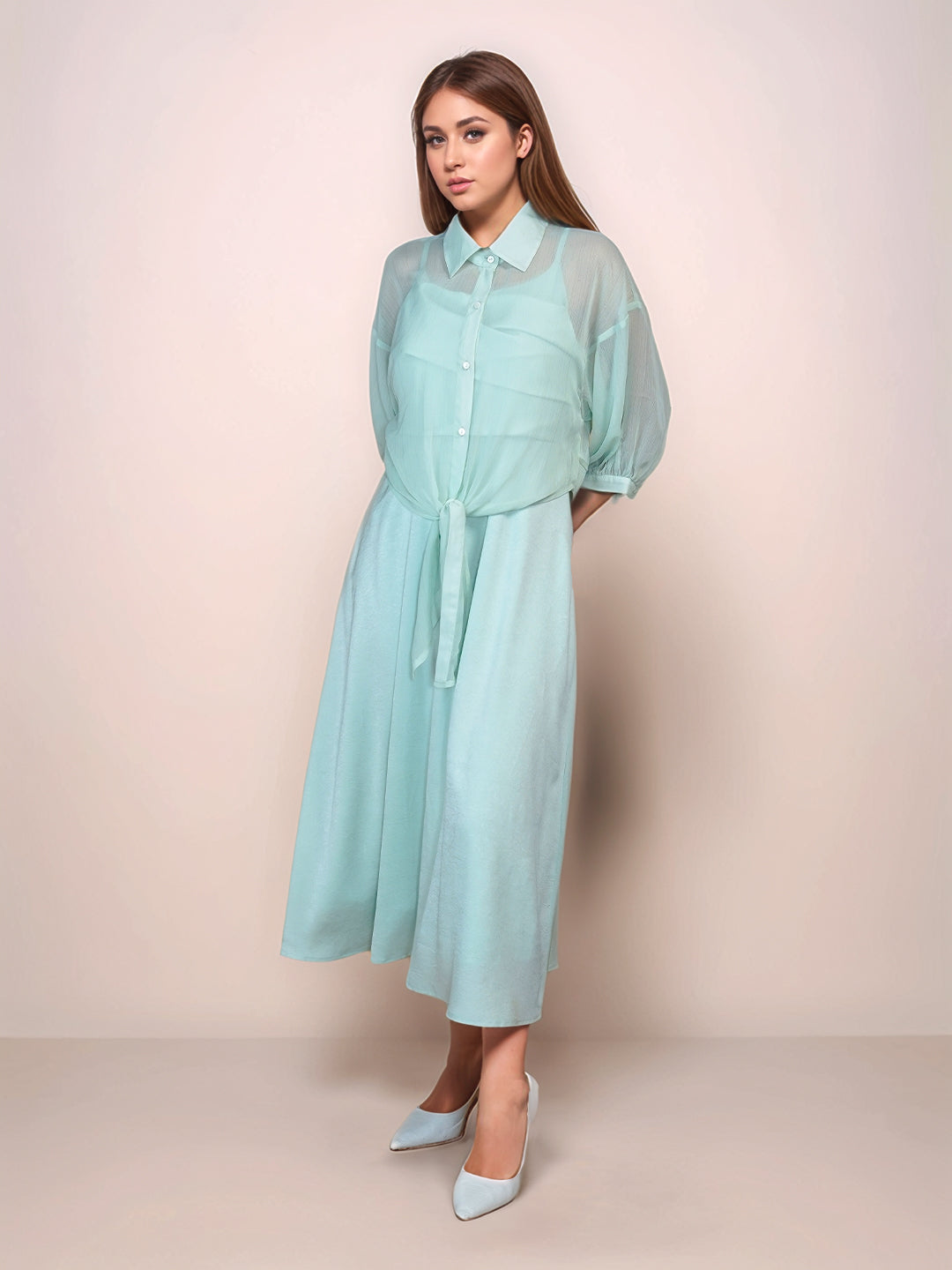 Mint Colored Solid Relaxed Fit Shrug