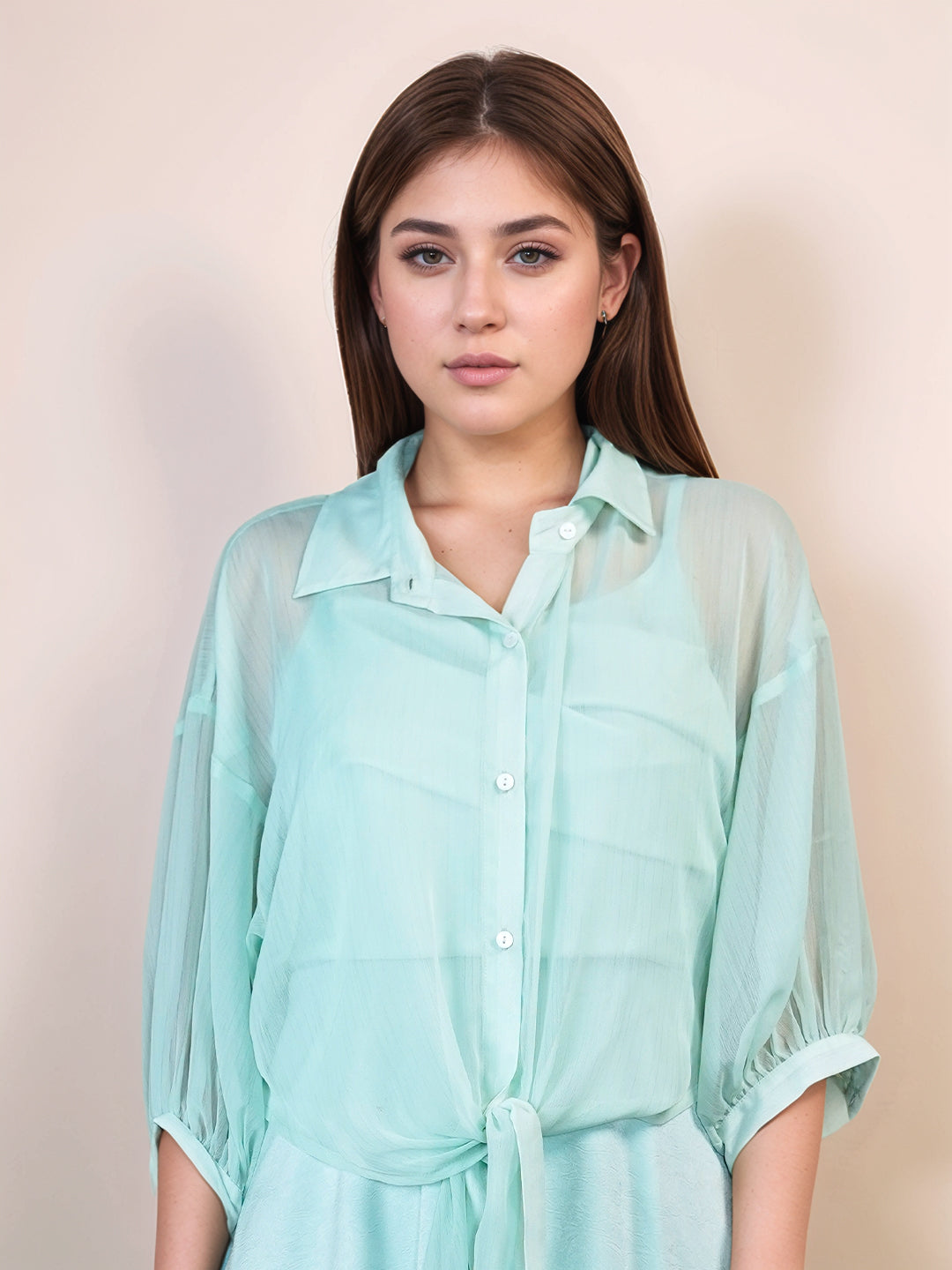 Mint Colored Solid Relaxed Fit Shrug