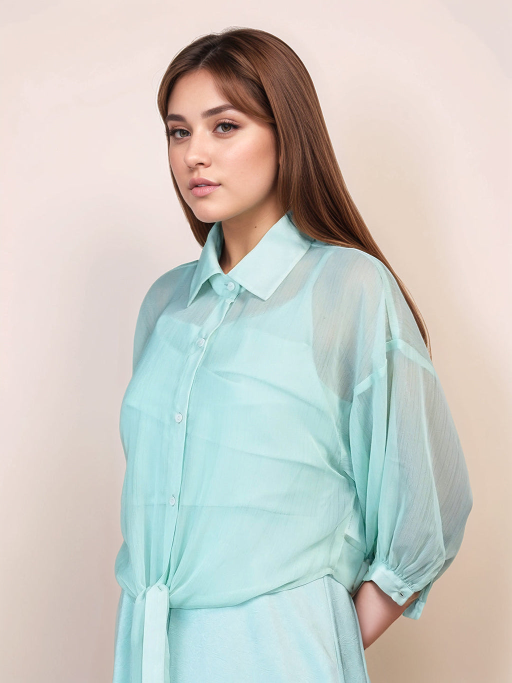 Mint Colored Solid Relaxed Fit Shrug