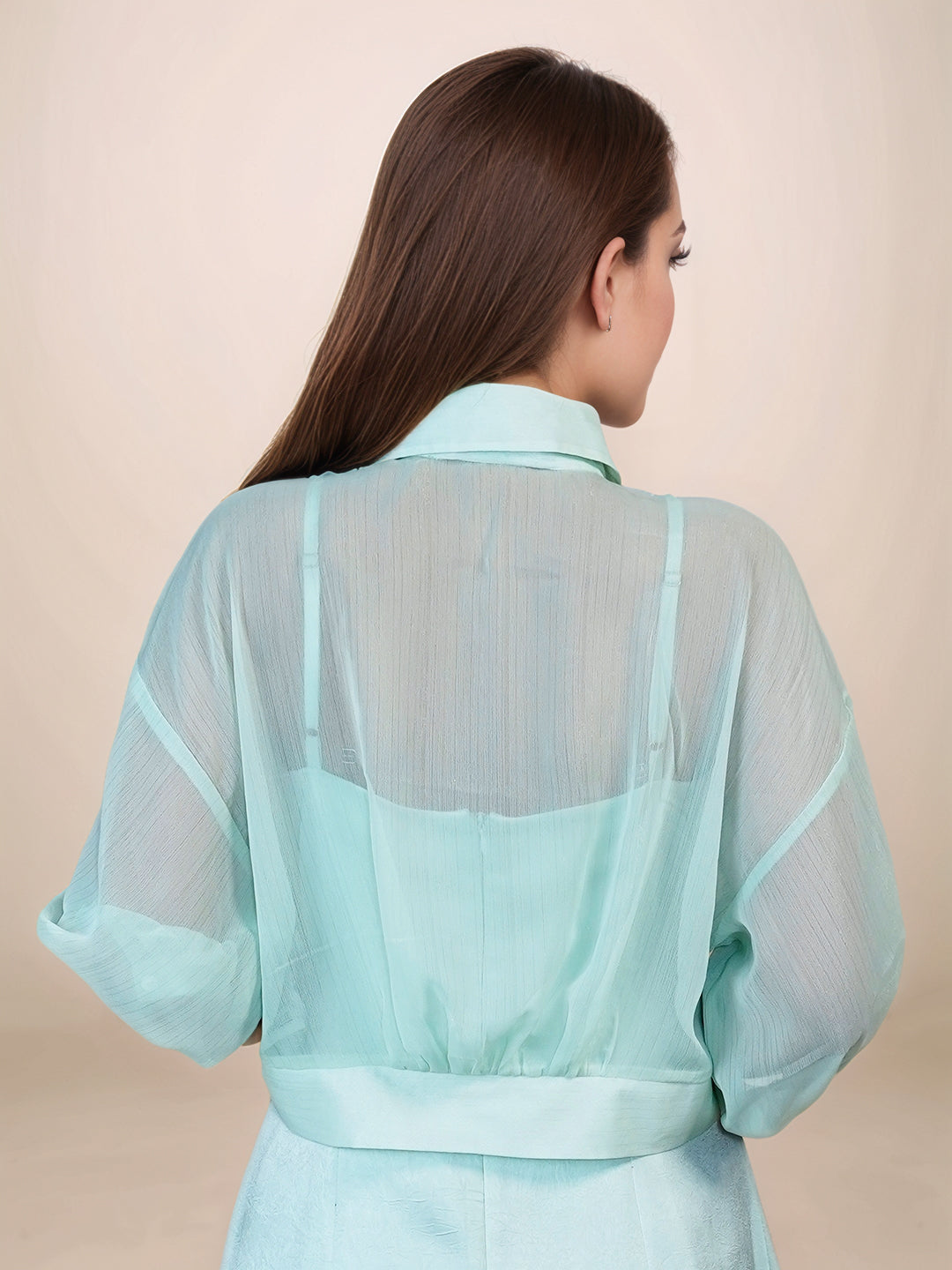 Mint Colored Solid Relaxed Fit Shrug