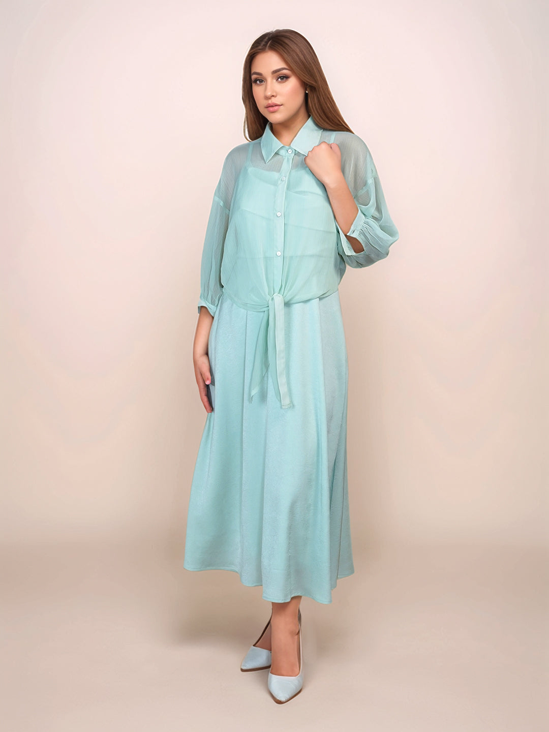 Mint Colored Solid Relaxed Fit Shrug
