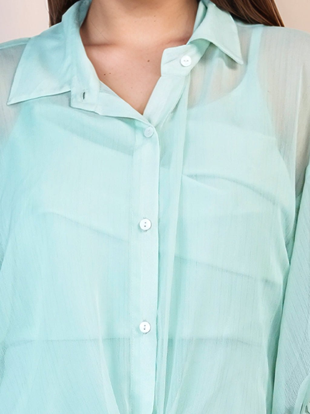 Mint Colored Solid Relaxed Fit Shrug