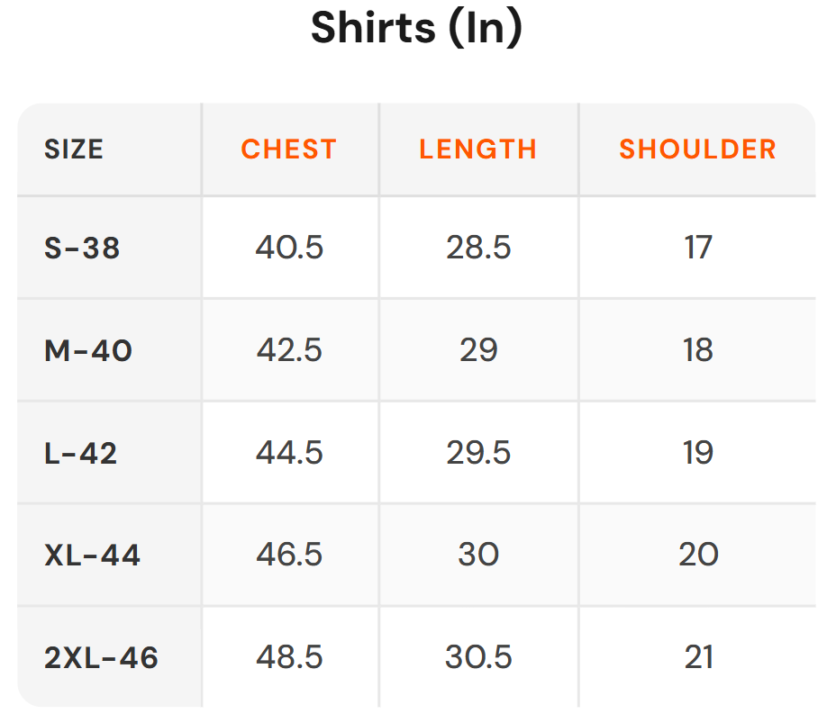 Size chart - Beyoung|Men's Topwear Shirts