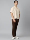 Cuban Collar Half Sleeve Casual Shirt in Beige - Comfort Fit