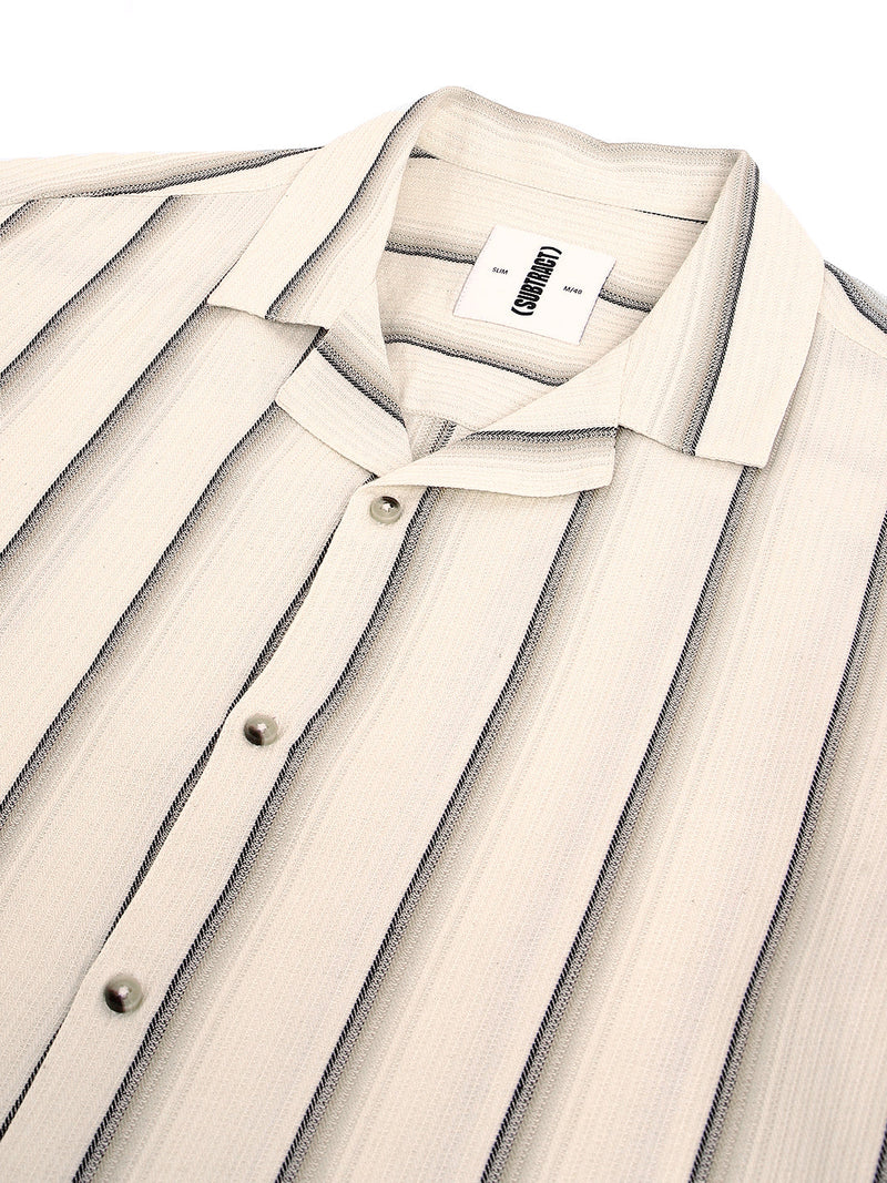 Cuban Collar Half Sleeve Striped Shirt in Beige/Black - Comfort Fit