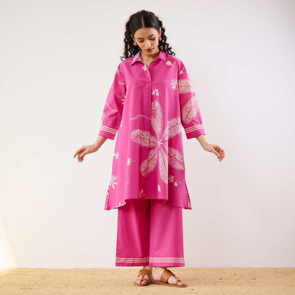 Plumeria Cotton Co-ord Set - Pink