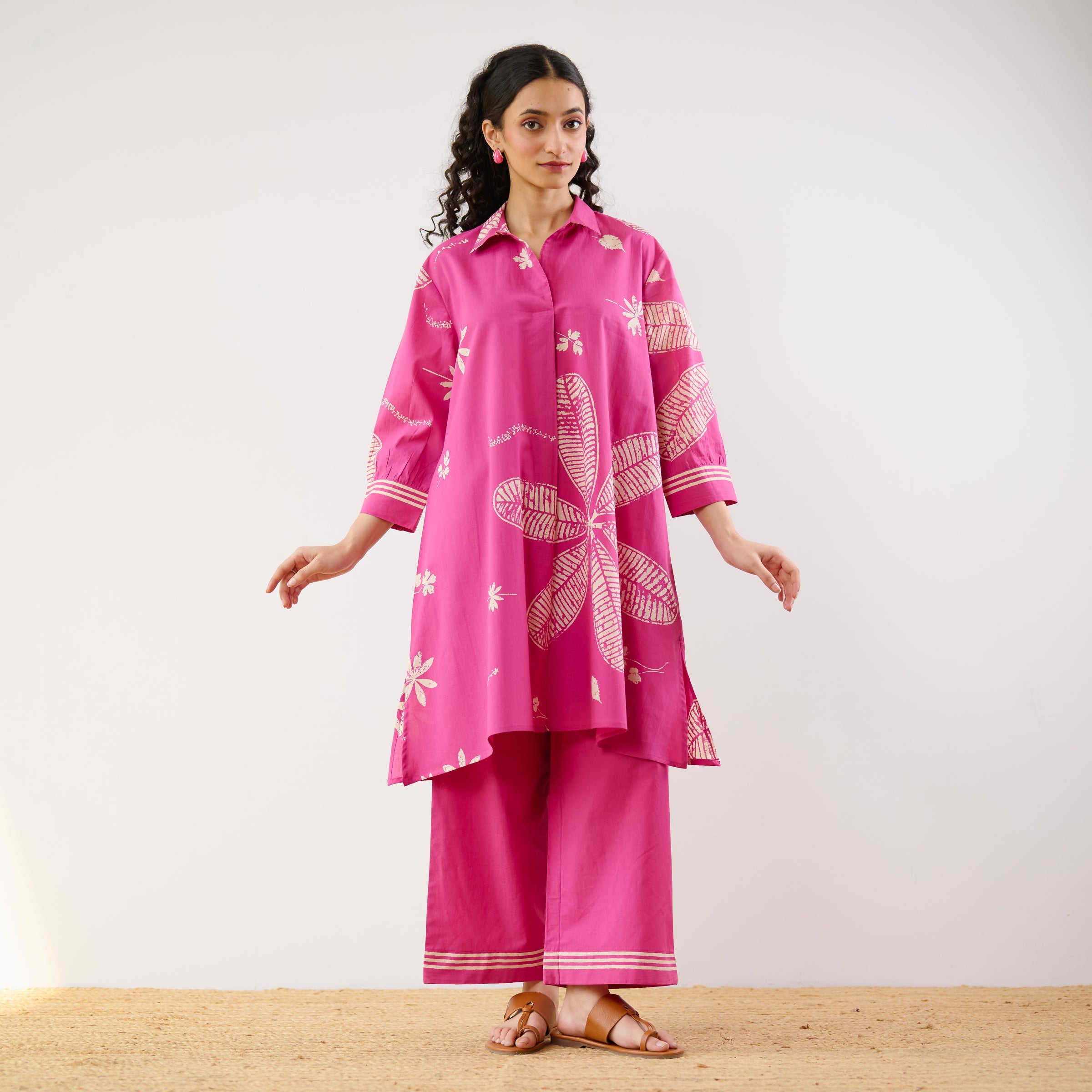 Plumeria Cotton Co-ord Set - Pink