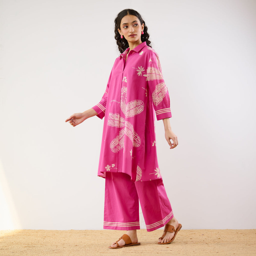 Plumeria Cotton Co-ord Set - Pink