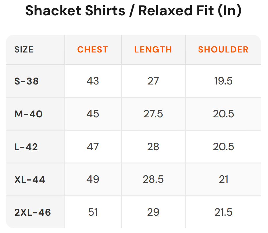 Size chart - Beyoung|Men's Topwear Shackets