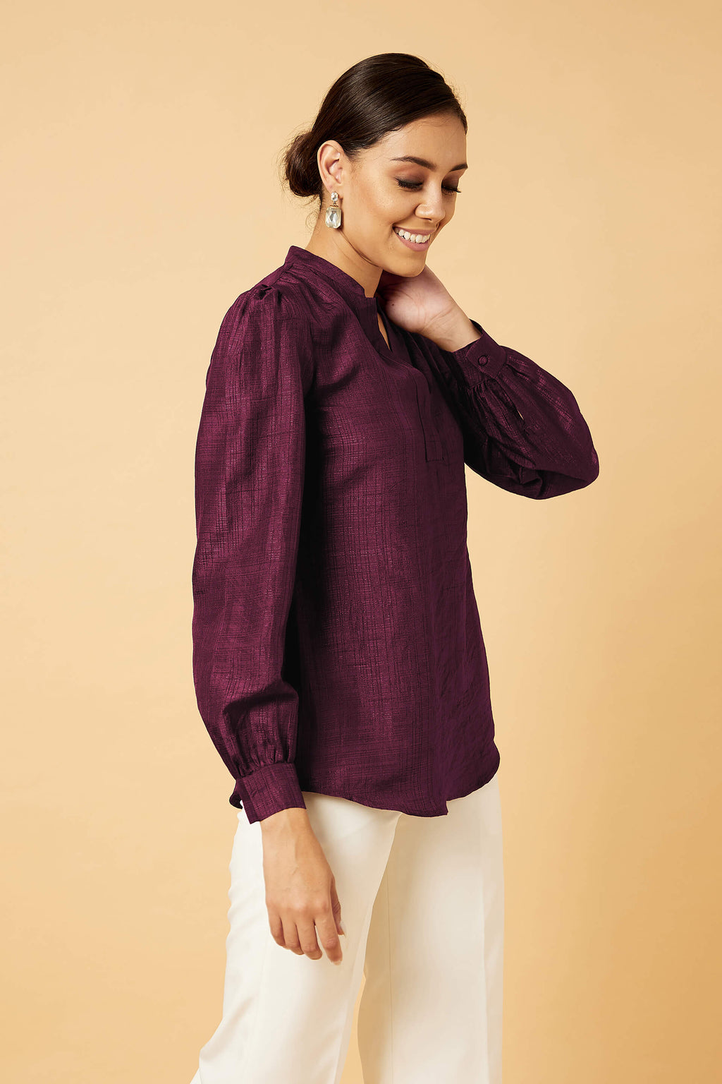 Falsa Stand Collar Tunic - Burgundy