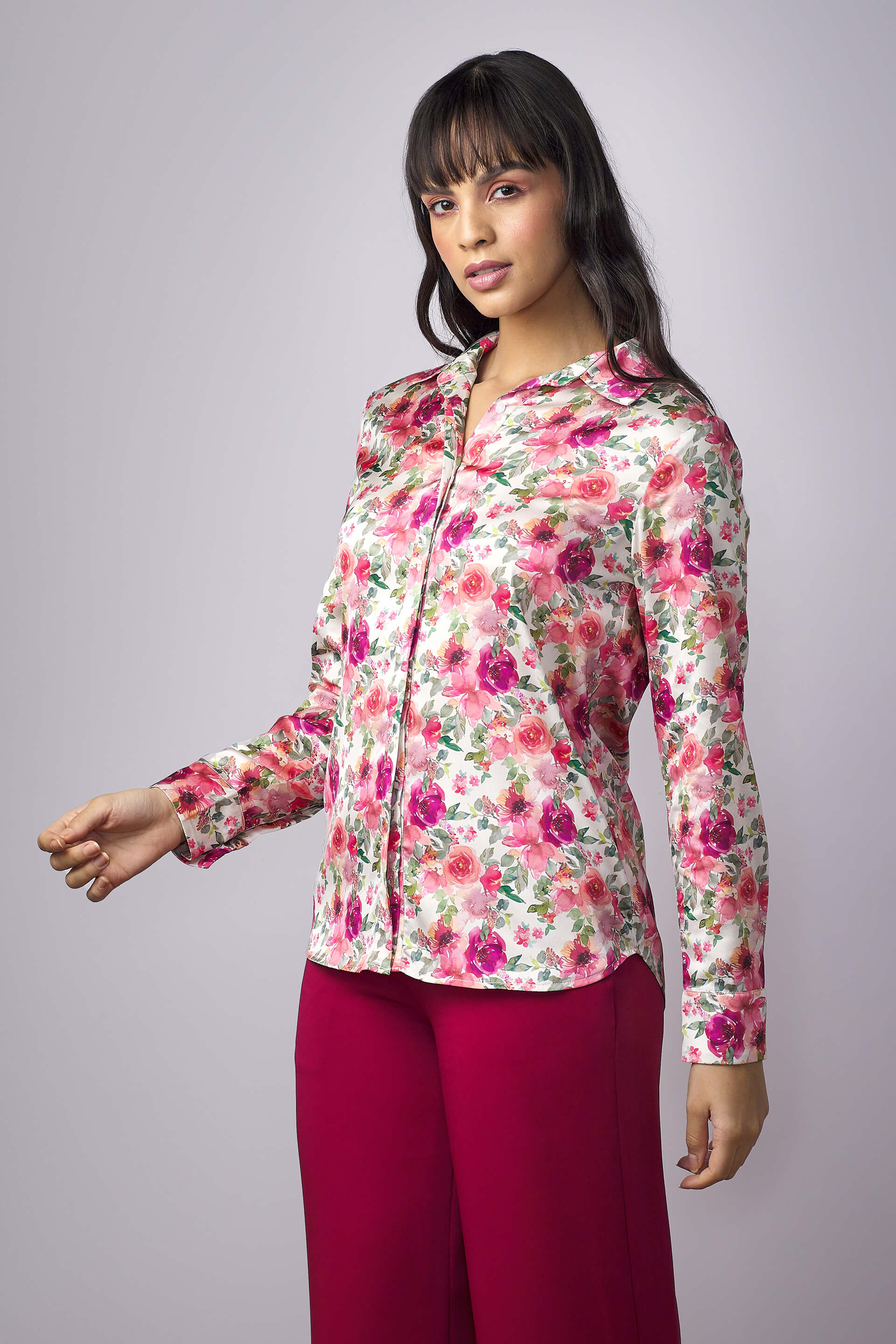 Clarissa Floral Concealed Placket Shirt - Multicolor