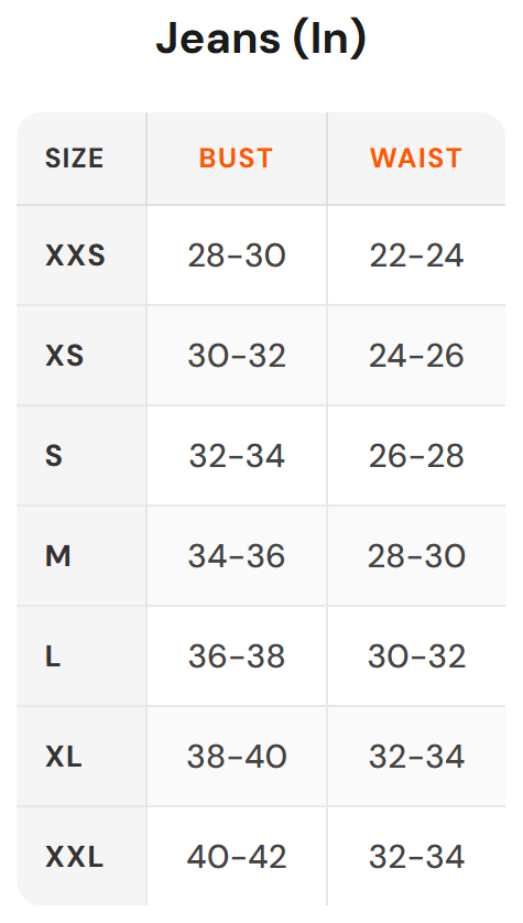 Size chart - Miss Mosa By Akanksha|Women's Bottomwear Jeans