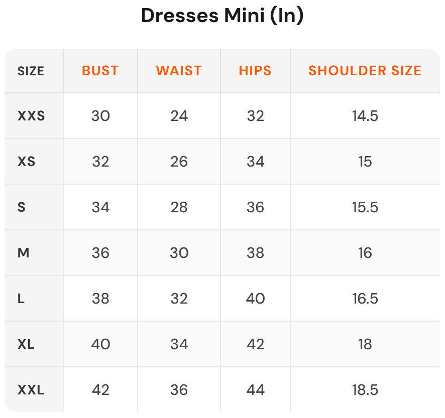 Size chart - Miss Mosa By Akanksha|Women's Dresses Mini