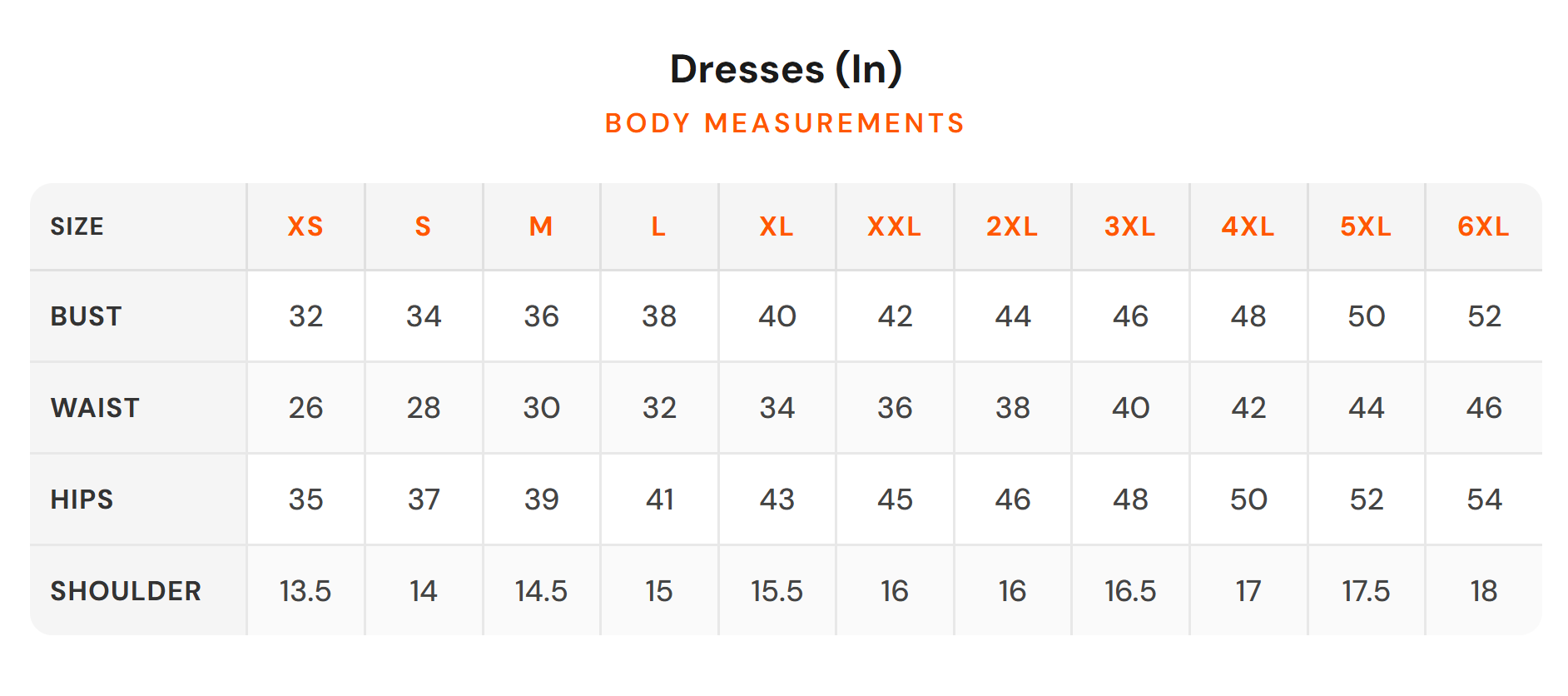 Size chart - SALT ATTIRE|Women's Dresses Mini