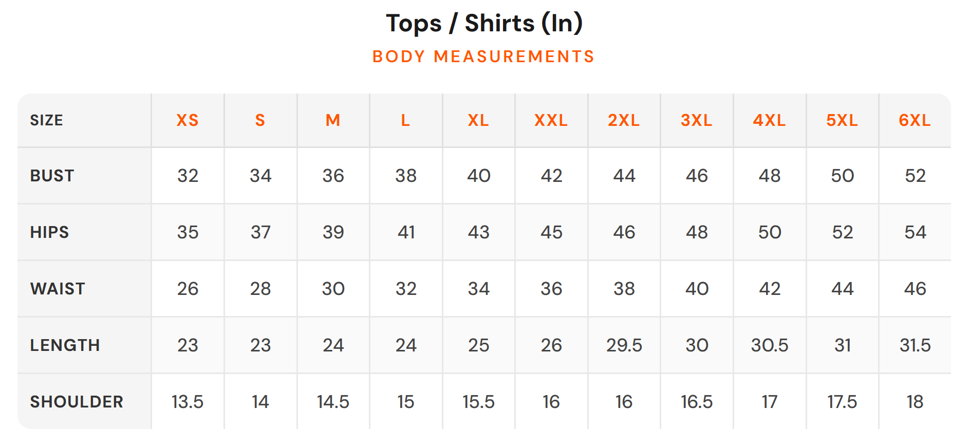 Size chart - SALT ATTIRE|Women's Topwear Shirts