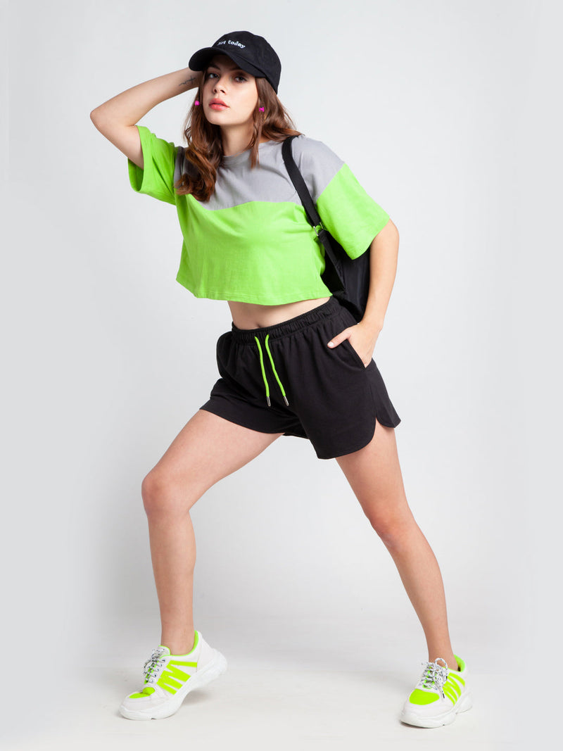 Green Solid Crop T-Shirt