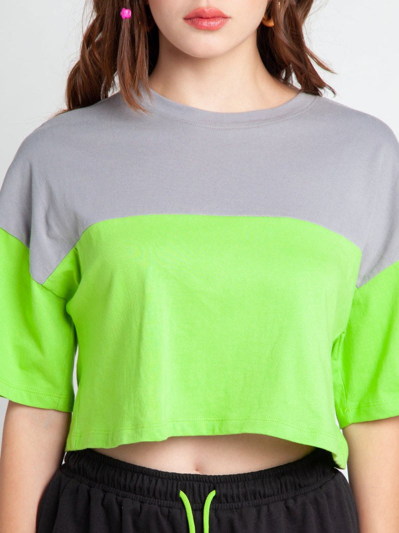 Green Solid Crop T-Shirt