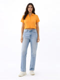 Orange Solid Short Sleeves Top