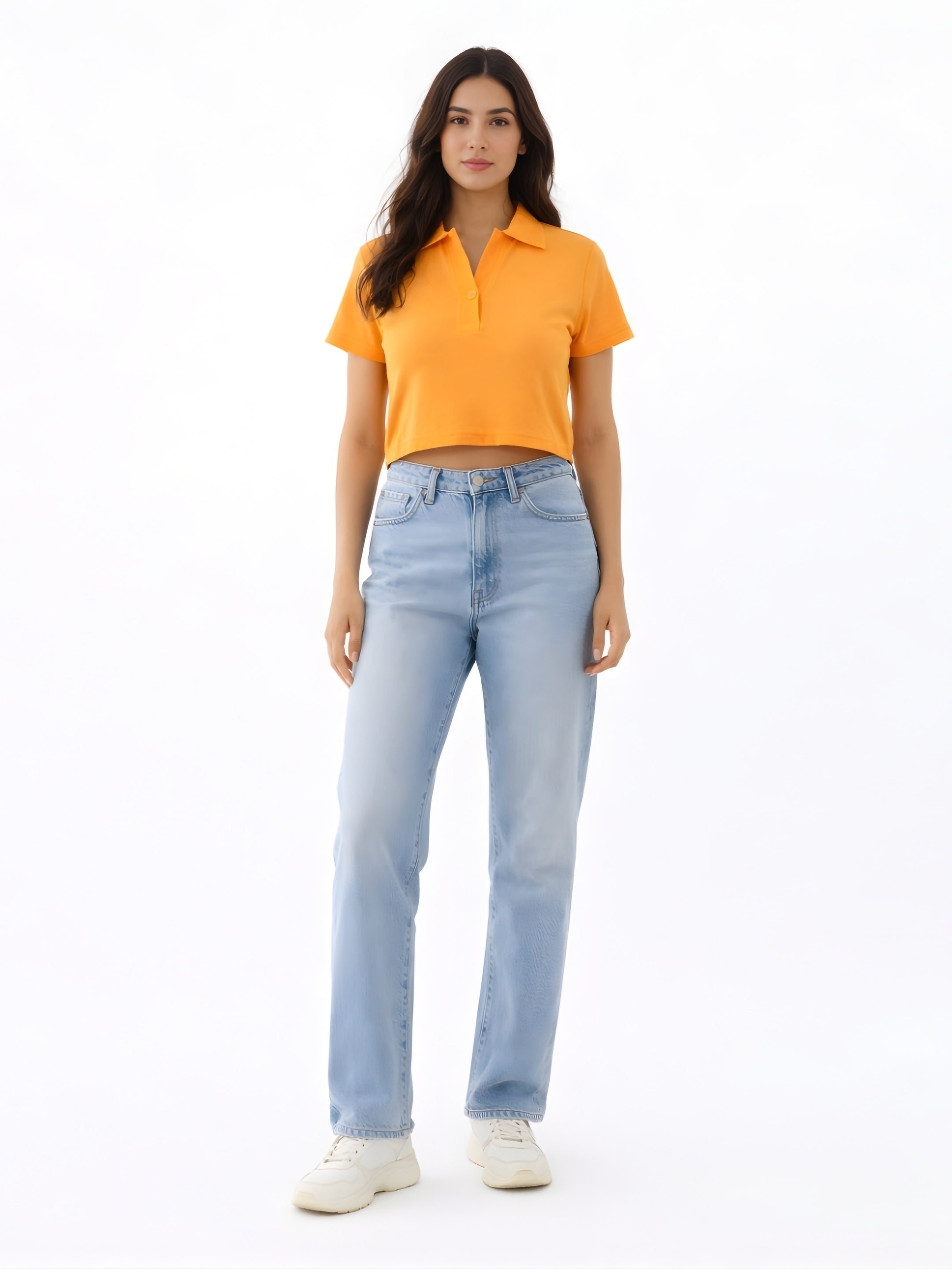Orange Solid Short Sleeves Top
