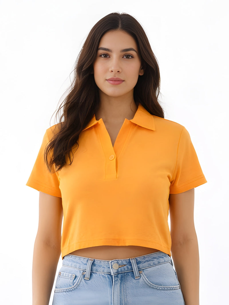 Orange Solid Short Sleeves Top