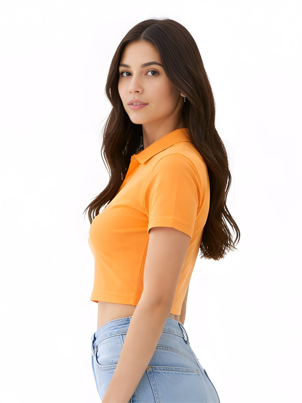 Orange Solid Short Sleeves Top
