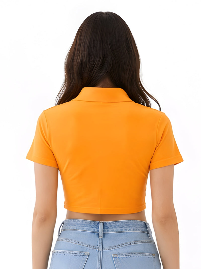 Orange Solid Short Sleeves Top