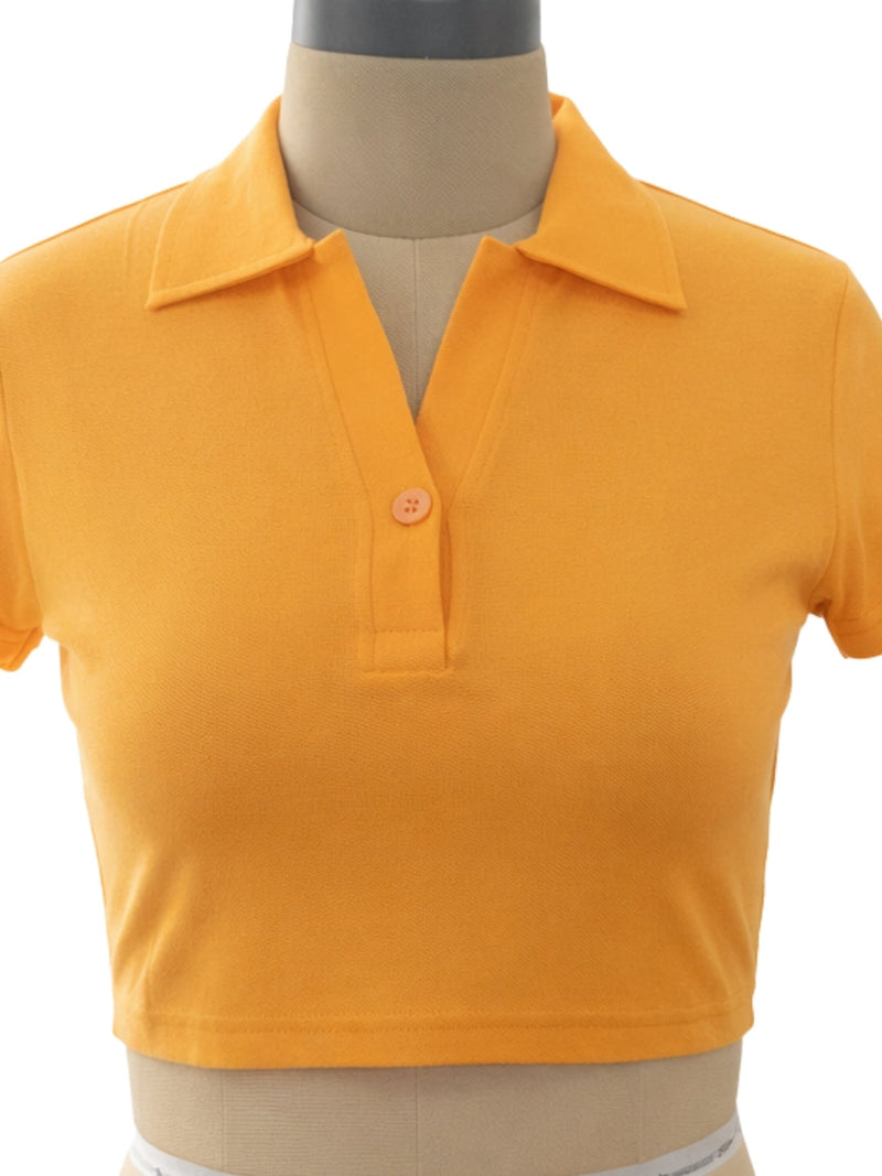 Orange Solid Short Sleeves Top