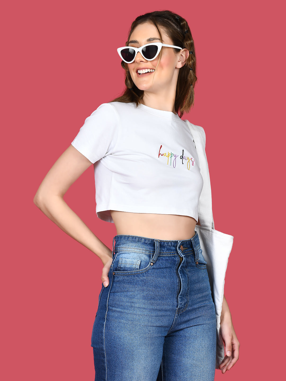 White Solid Crop Top