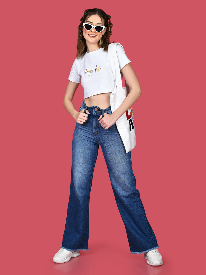 White Solid Crop Top