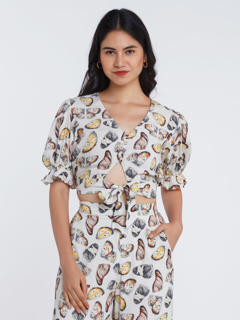 Off White Printed Crop Top