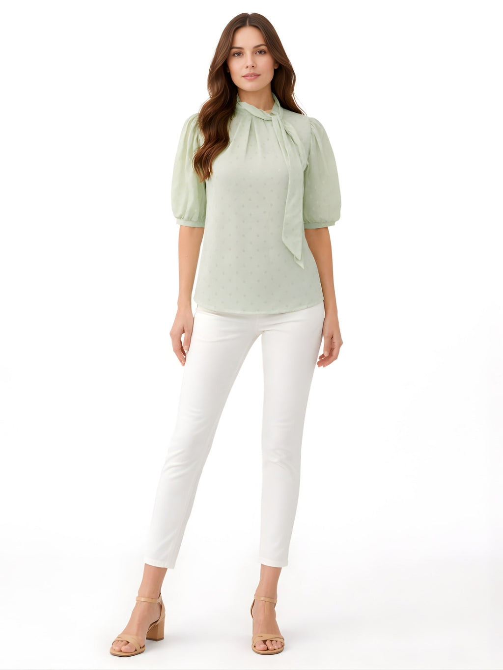 Green Self Design Short Sleeves Top