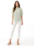 Green Self Design Short Sleeves Top