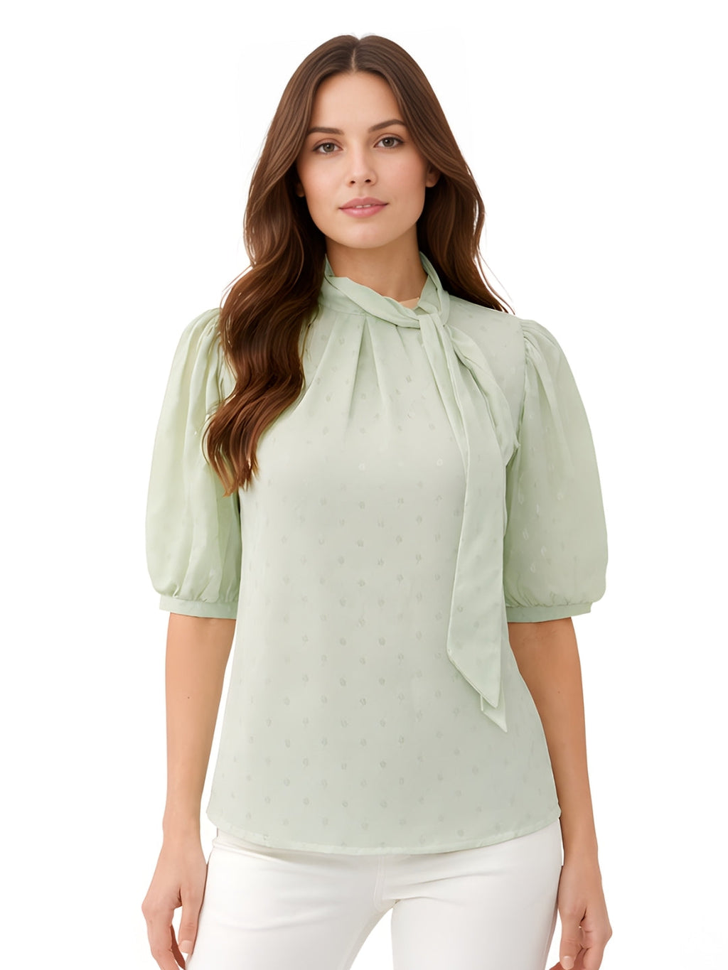 Green Self Design Short Sleeves Top