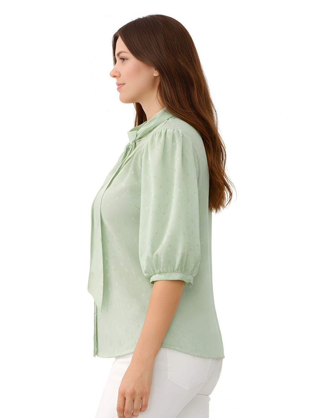 Green Self Design Short Sleeves Top