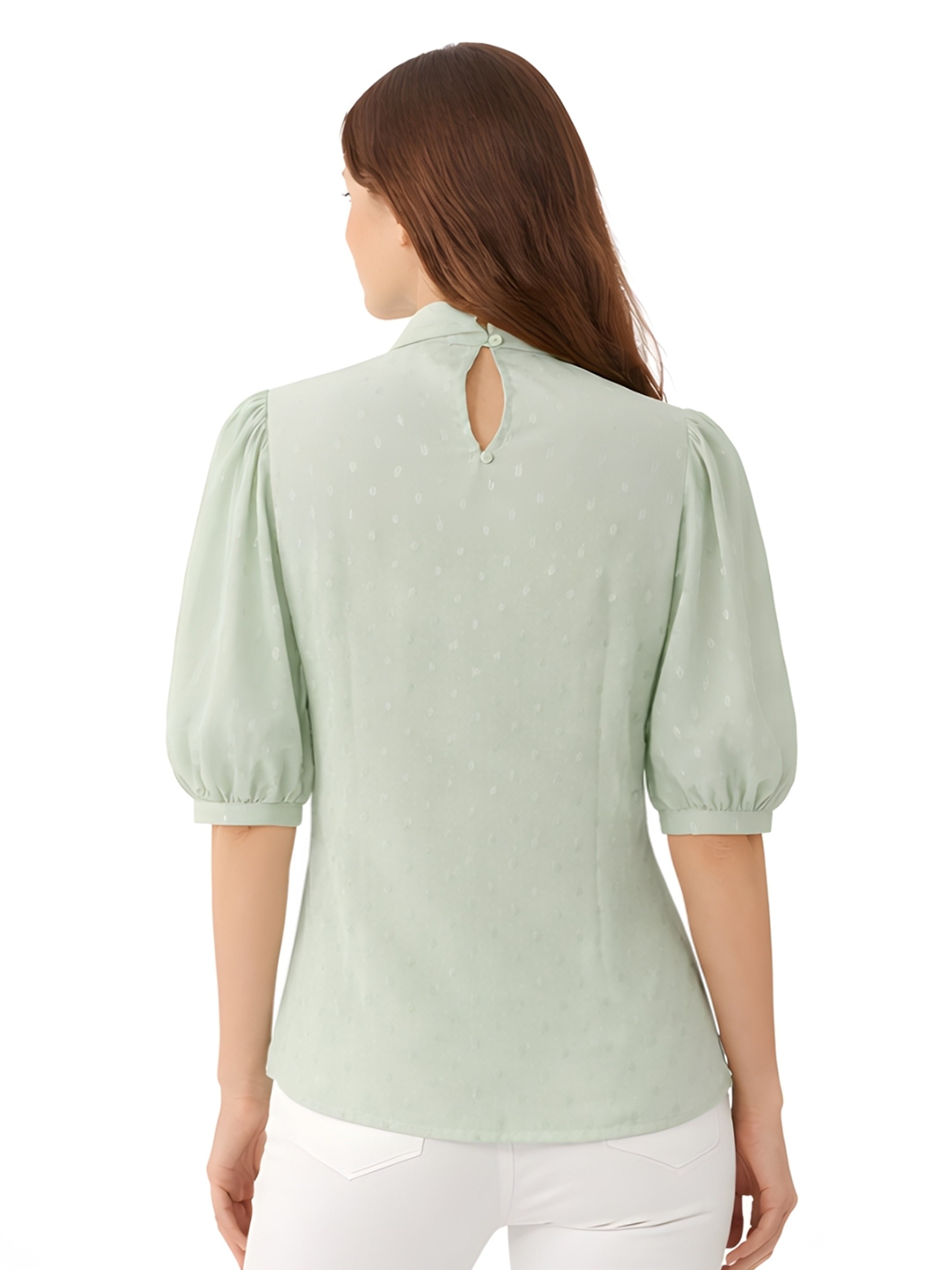 Green Self Design Short Sleeves Top