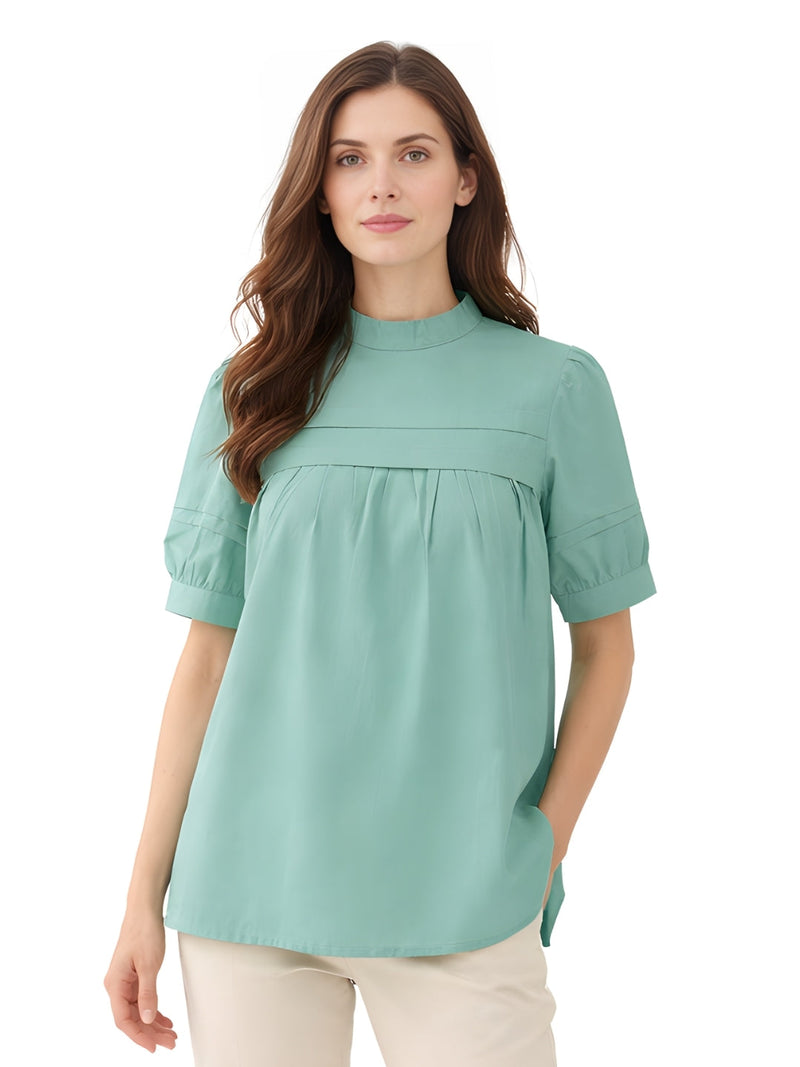 Green Solid Short Sleeves Top