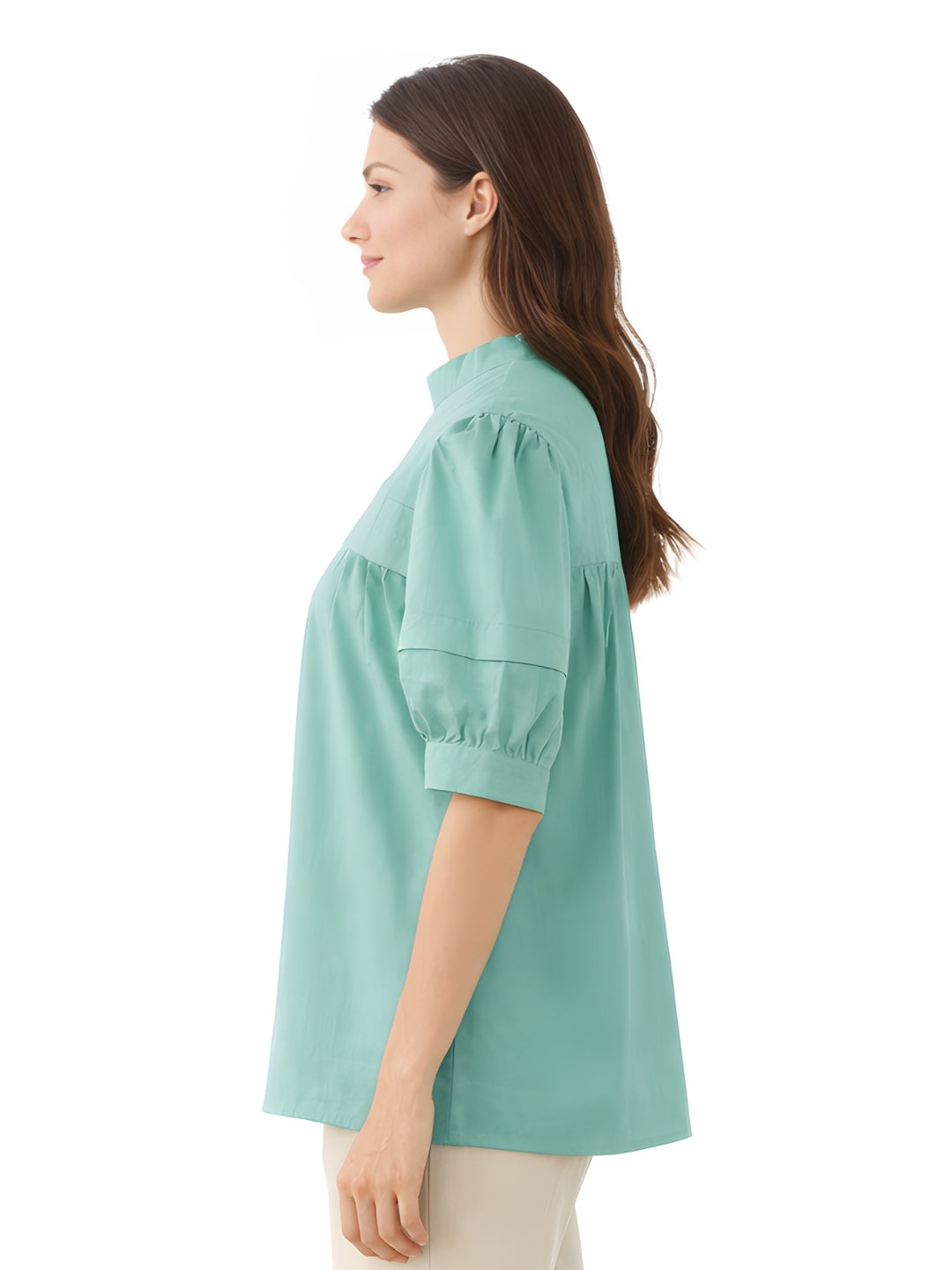 Green Solid Short Sleeves Top