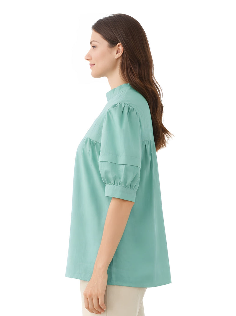 Green Solid Short Sleeves Top