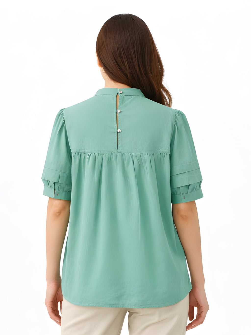 Green Solid Short Sleeves Top