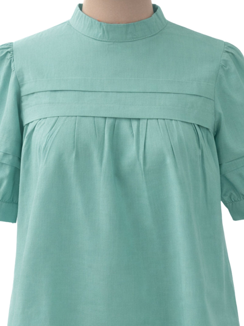 Green Solid Short Sleeves Top