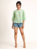 Green Solid 3/4th Sleeves Top