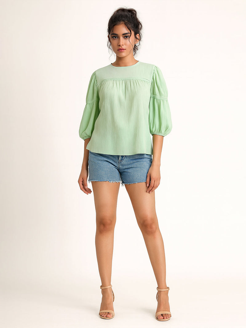 Green Solid 3/4th Sleeves Top